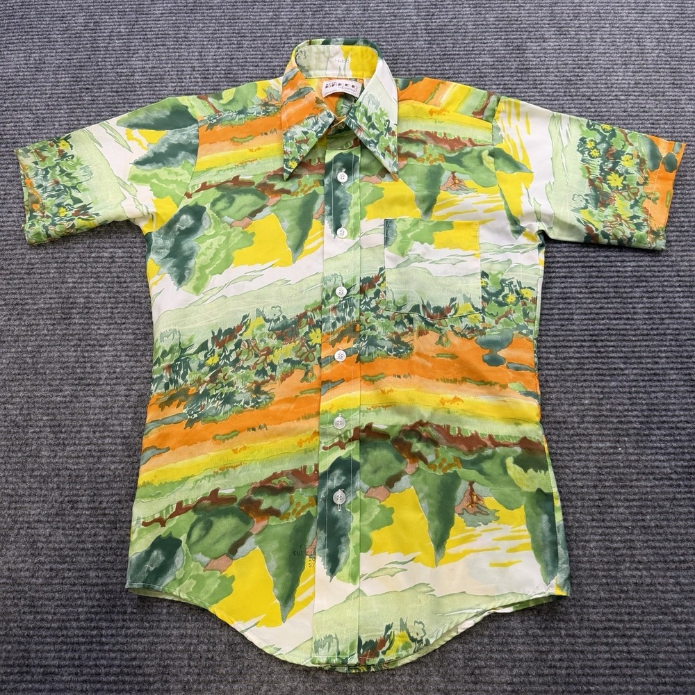 Vintage 1970s Watercolor Landscape Button Up Shirt‎ Men's Small Breed by Campus